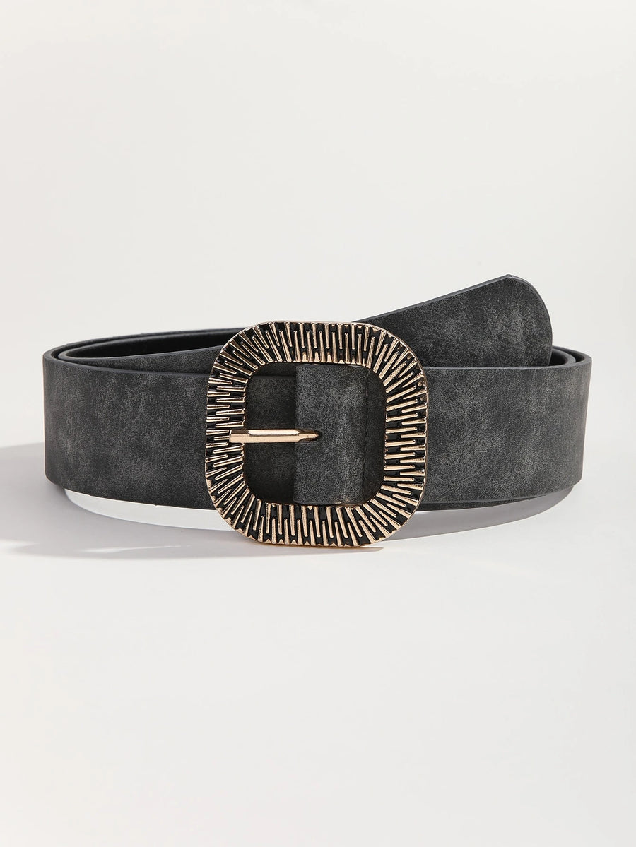 Charcoal Belt with Geometric Gold Buckle