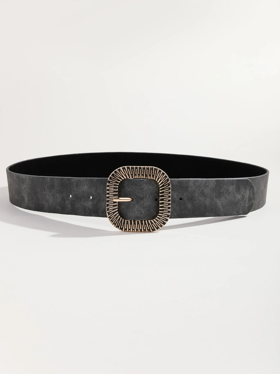 Charcoal Belt with Geometric Gold Buckle
