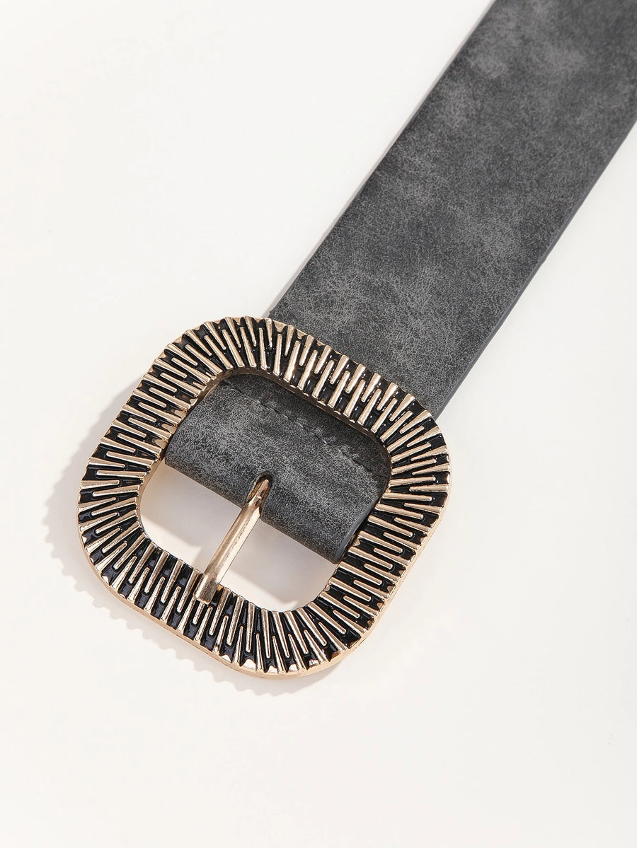 Charcoal Belt with Geometric Gold Buckle