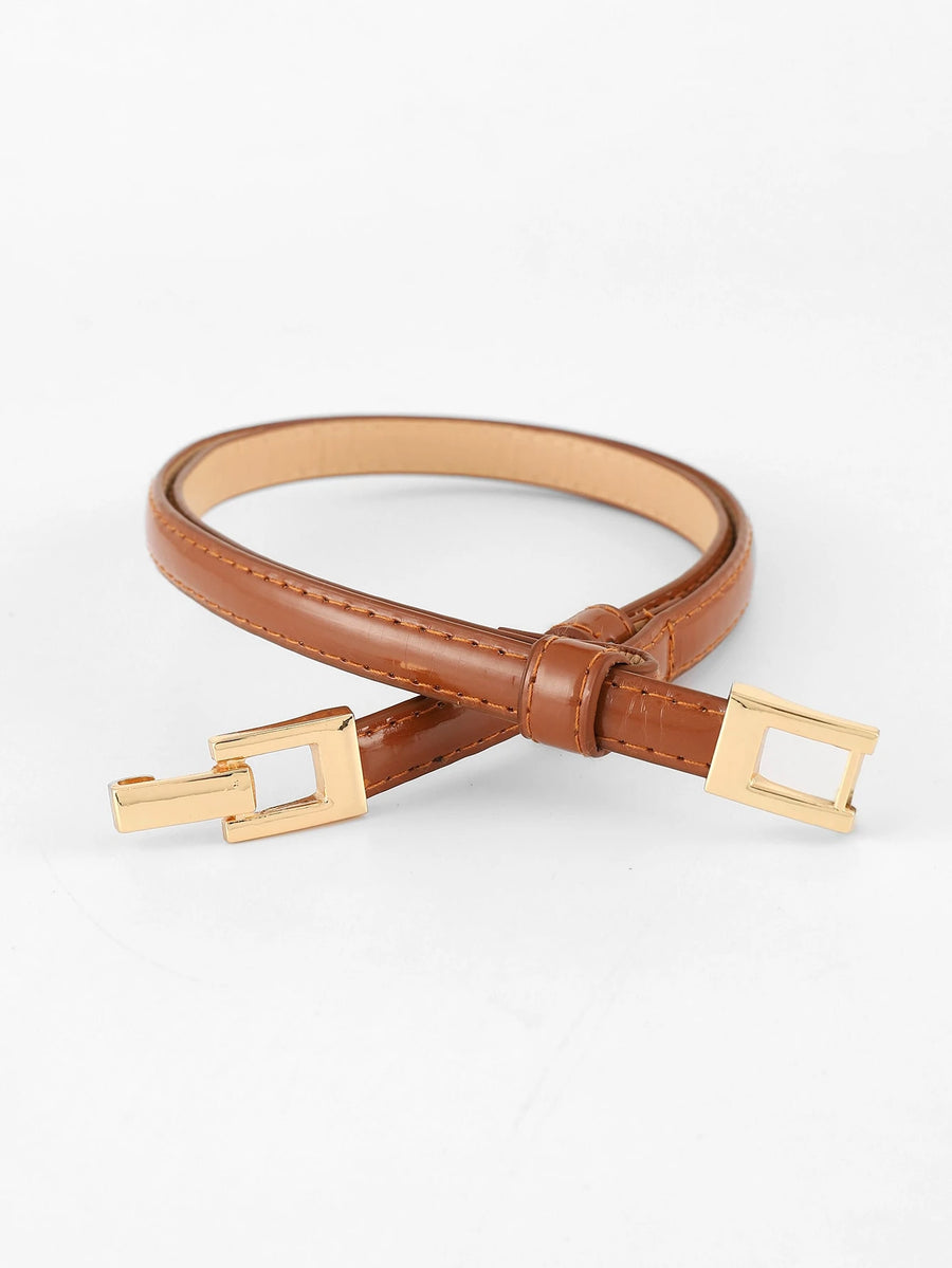 Caramel Gloss Leather Belt – Gold Geometric Buckle