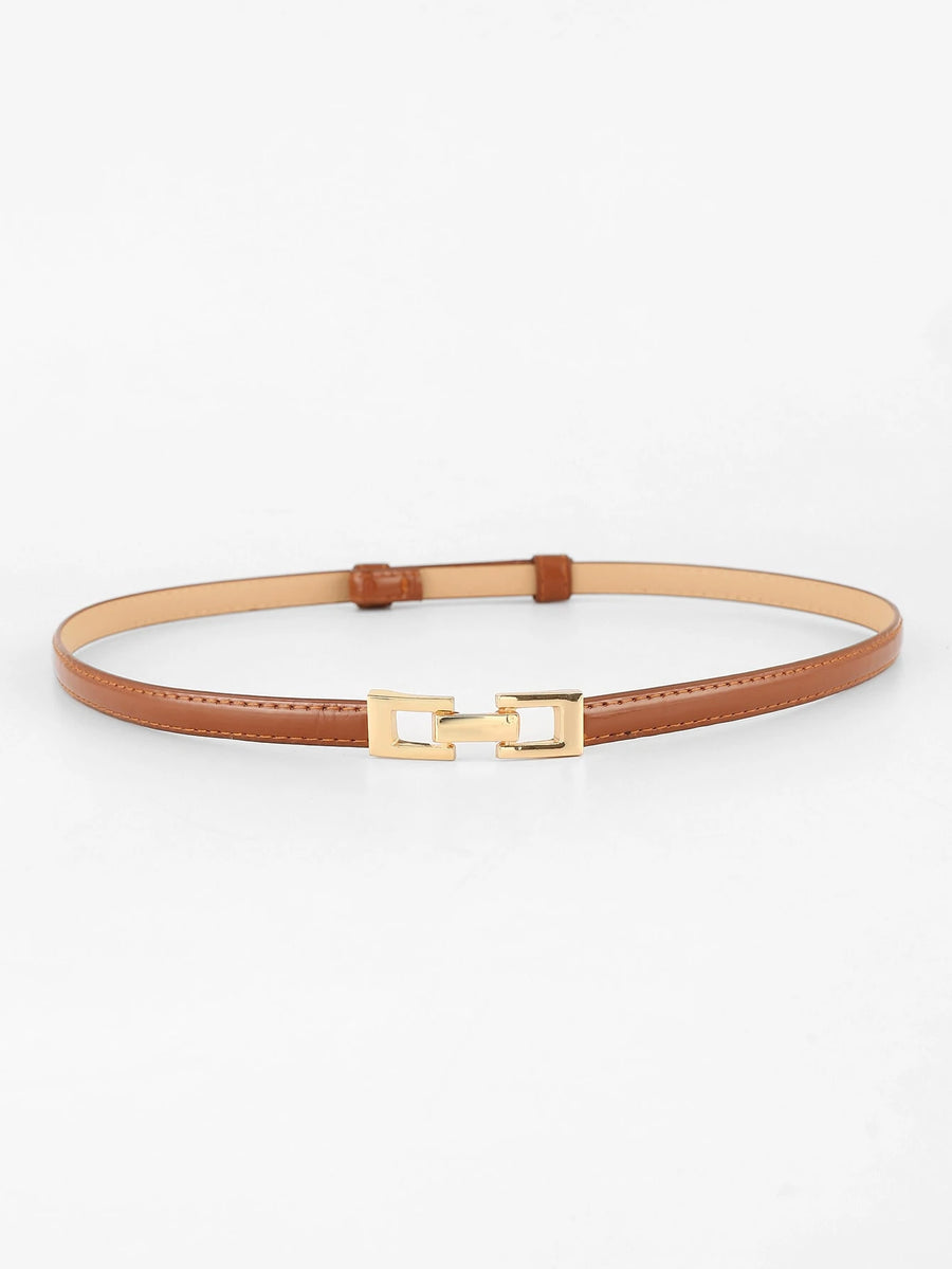 Caramel Gloss Leather Belt – Gold Geometric Buckle