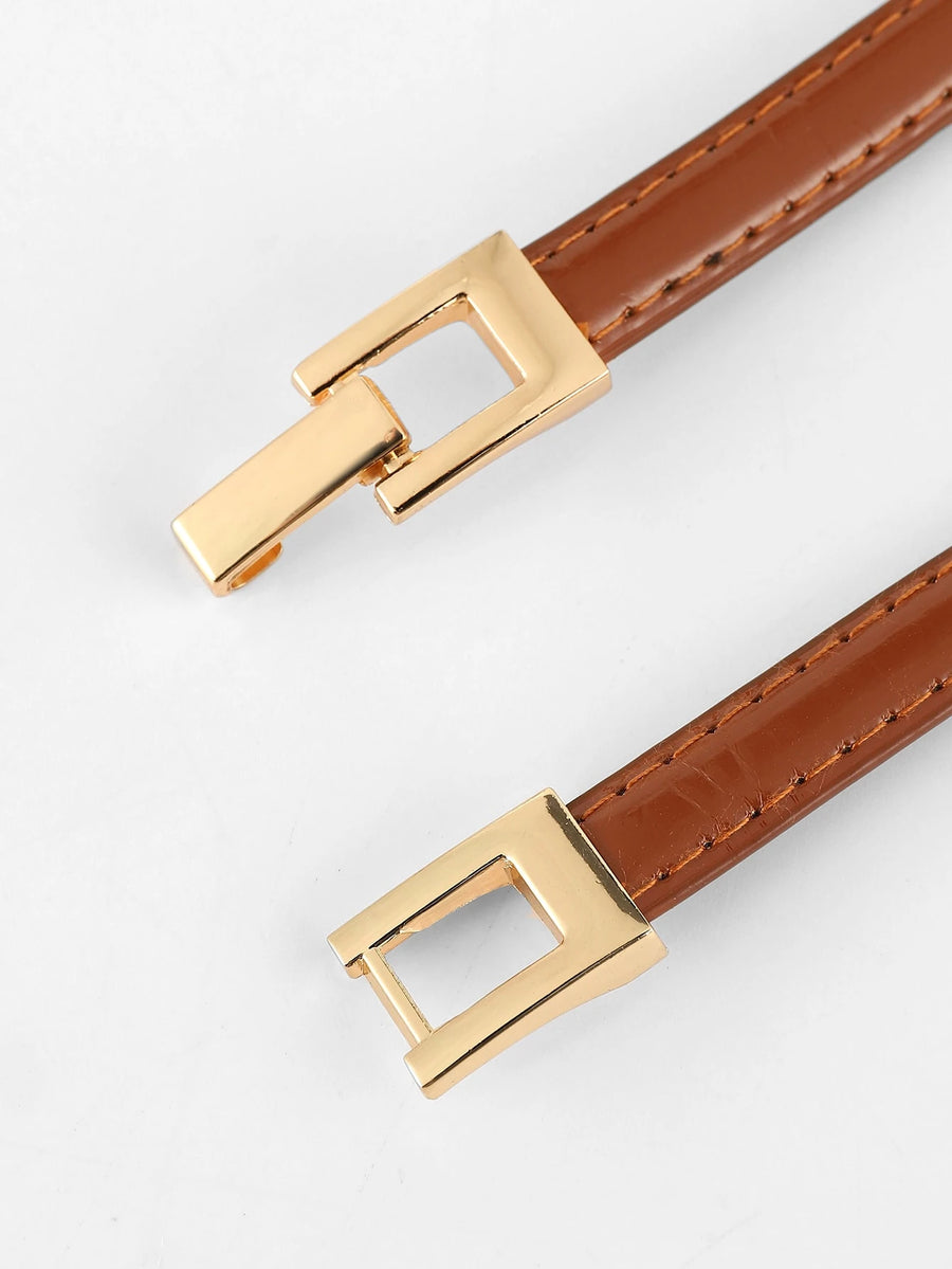 Caramel Gloss Leather Belt – Gold Geometric Buckle