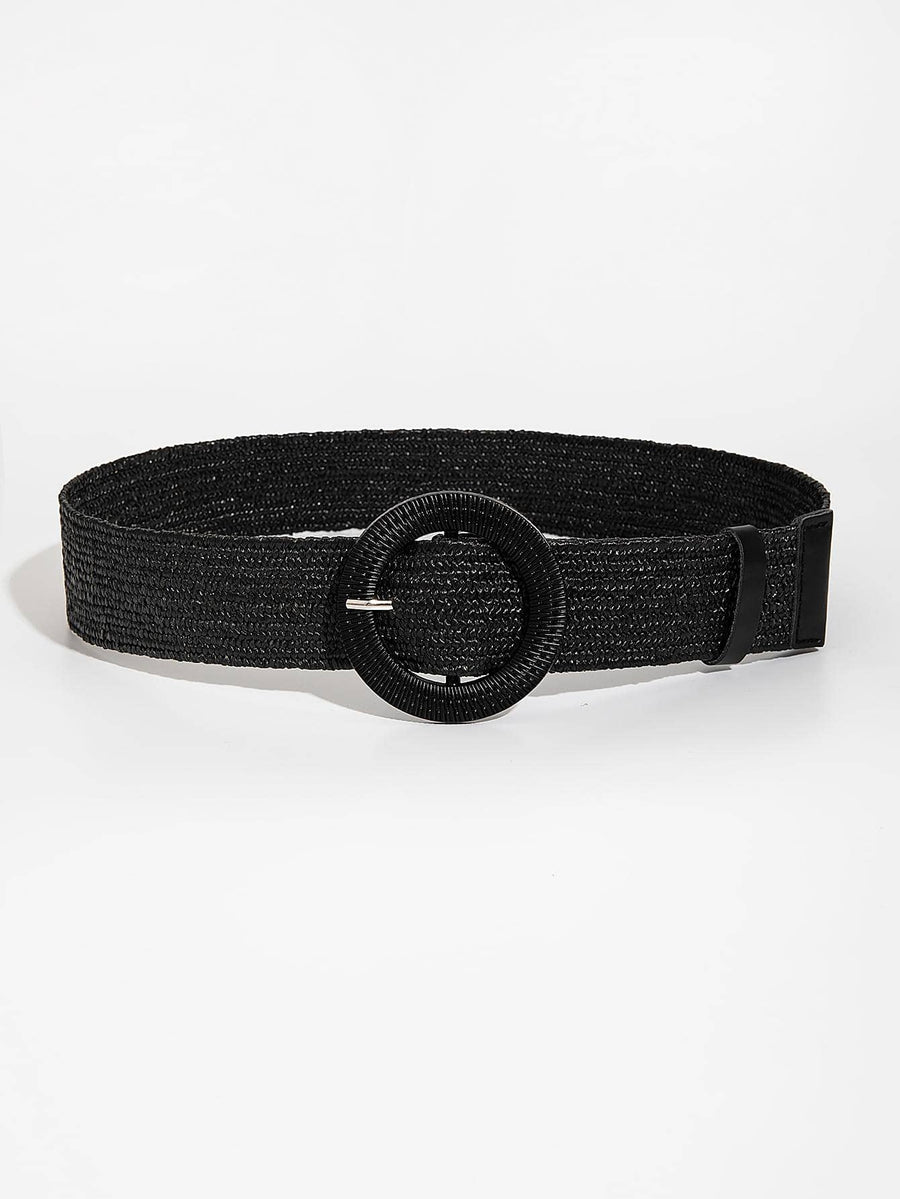 Textured Circle Buckle Belt – Black