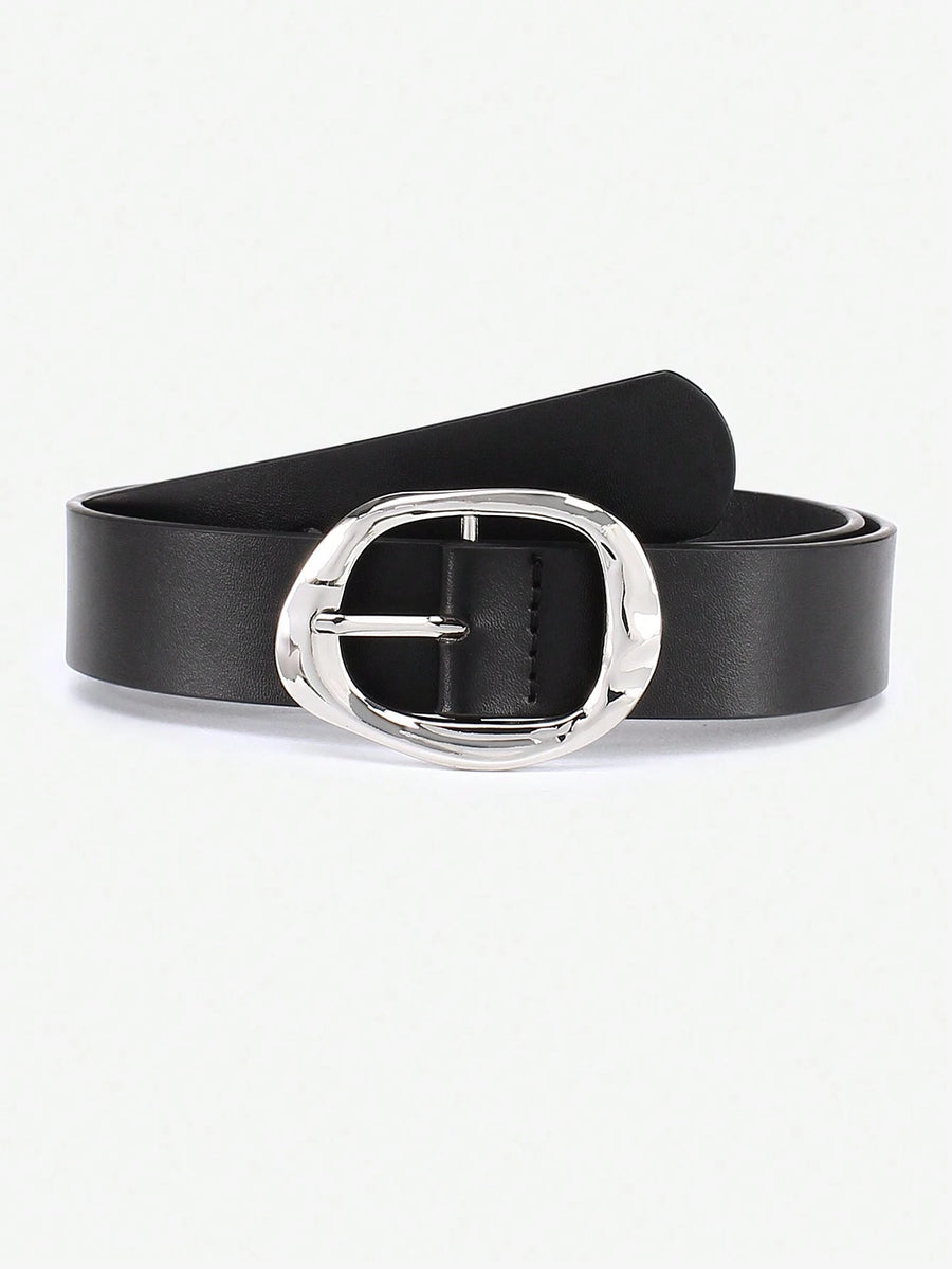 Black Leather Belt with Sculpted Gold Buckle