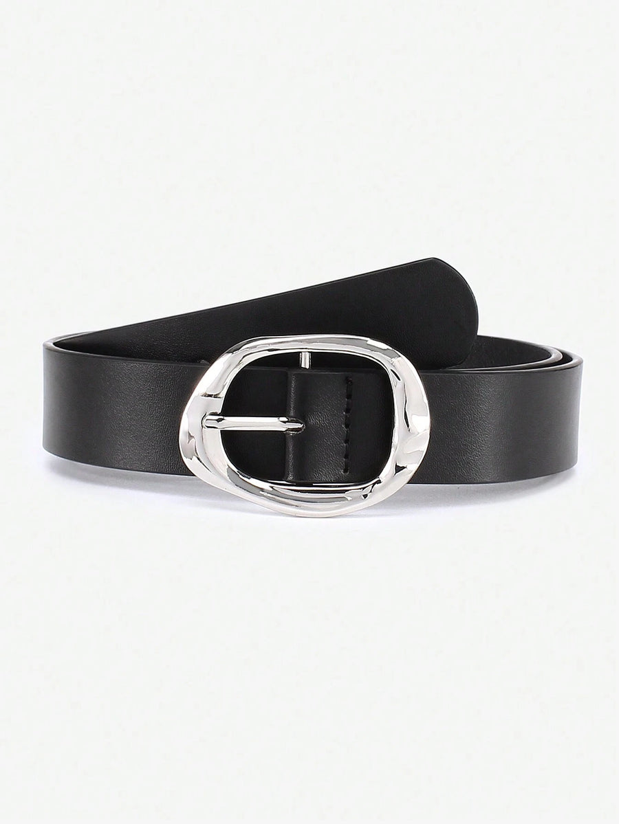 Black Leather Belt with Sculpted Gold Buckle