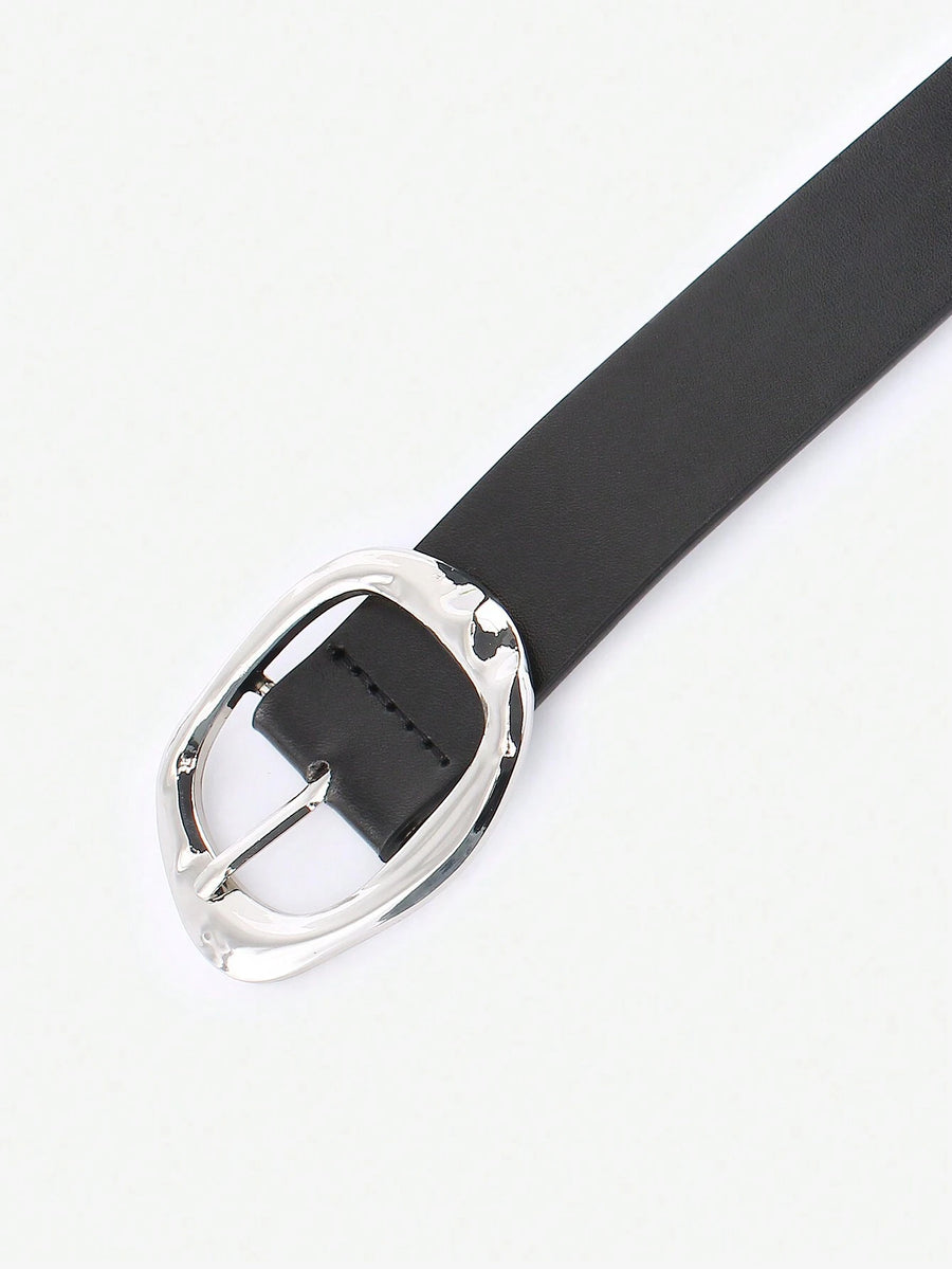 Black Leather Belt with Sculpted Gold Buckle