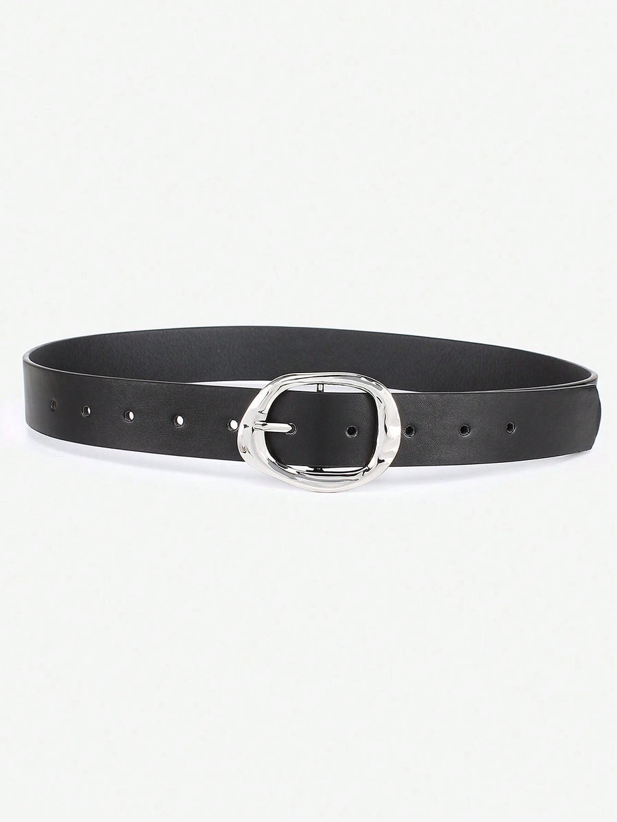 Black Leather Belt with Sculpted Gold Buckle