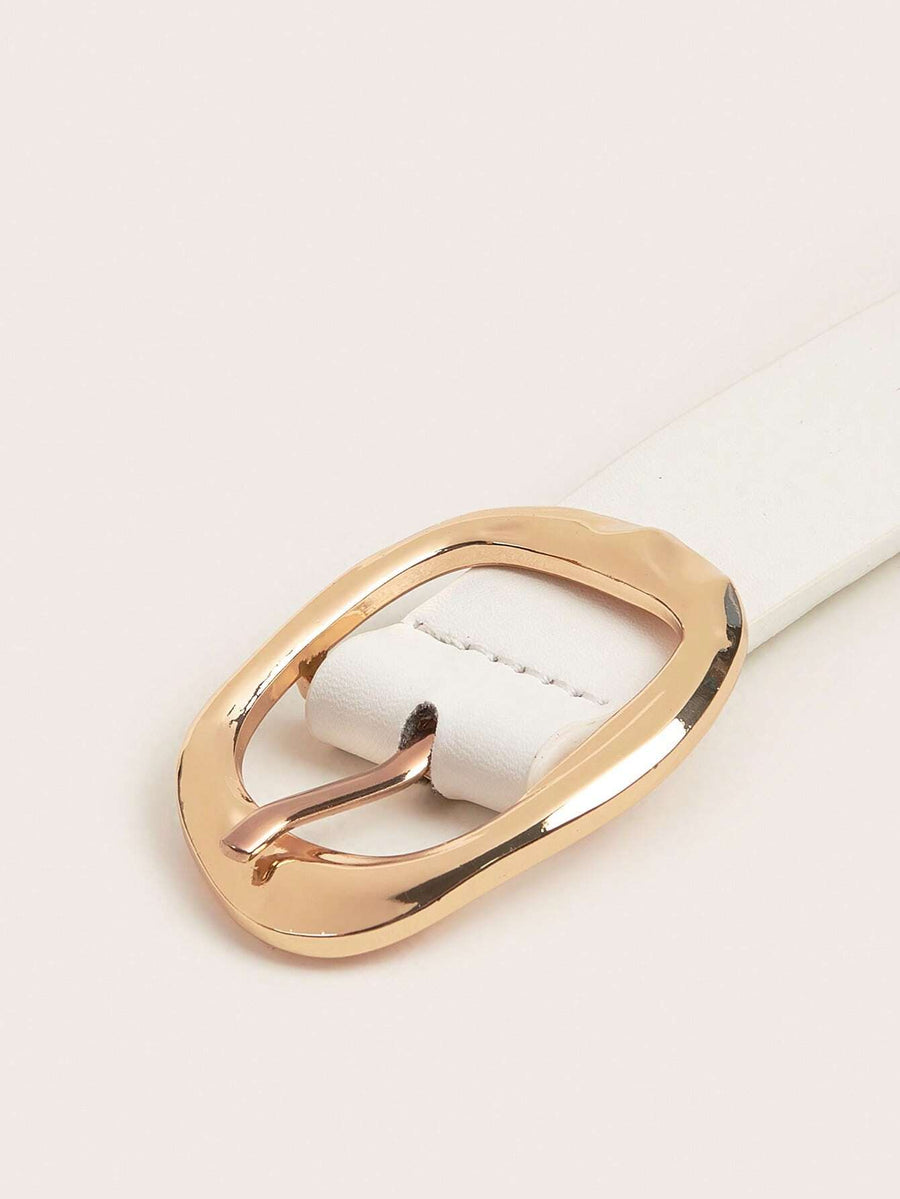 Black Leather Belt with Sculpted Gold Buckle