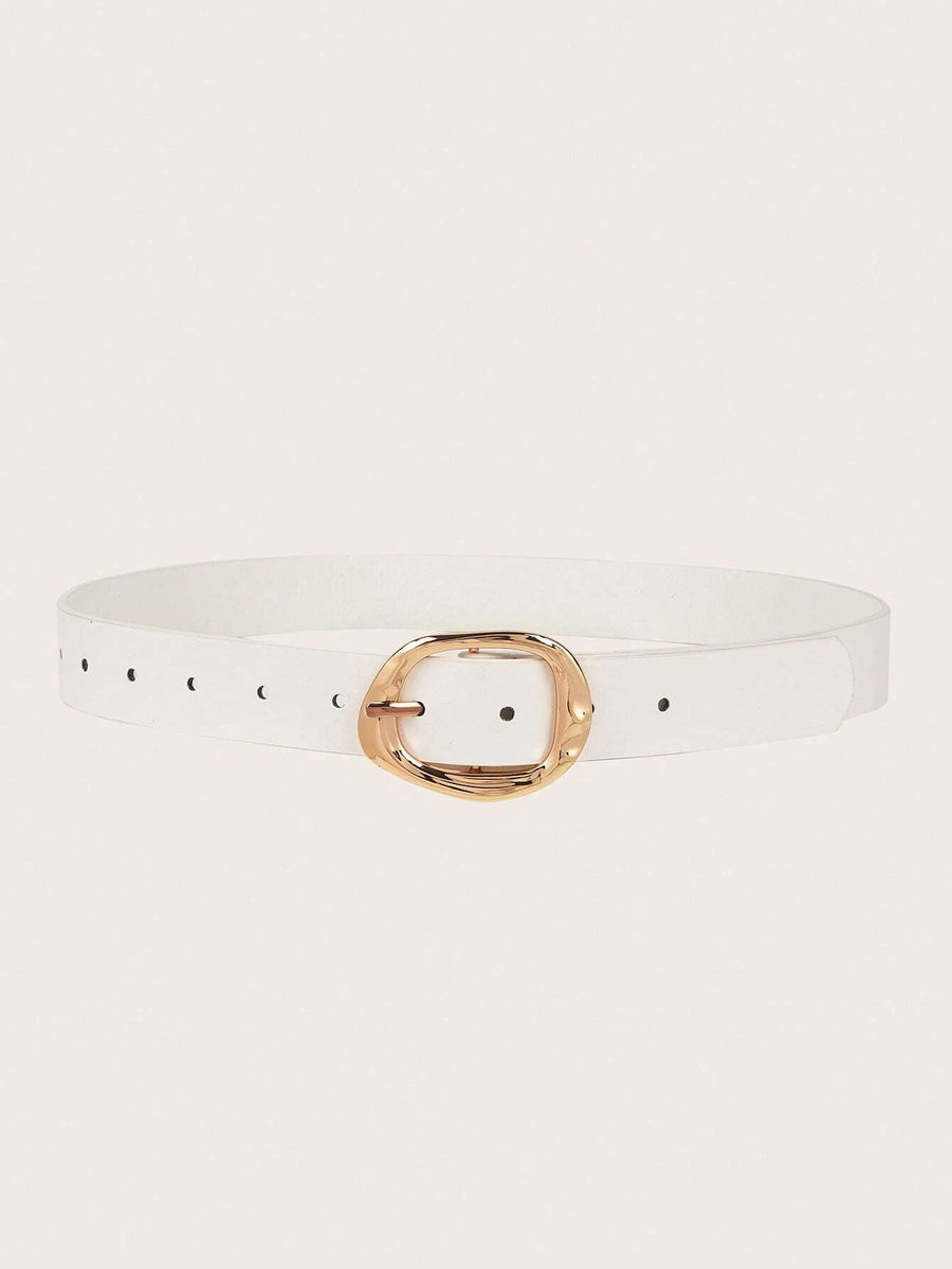 Black Leather Belt with Sculpted Gold Buckle