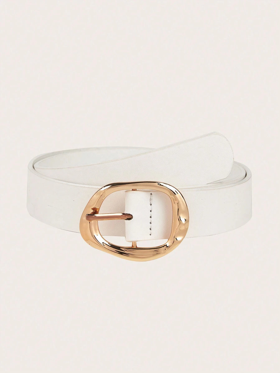 Black Leather Belt with Sculpted Gold Buckle