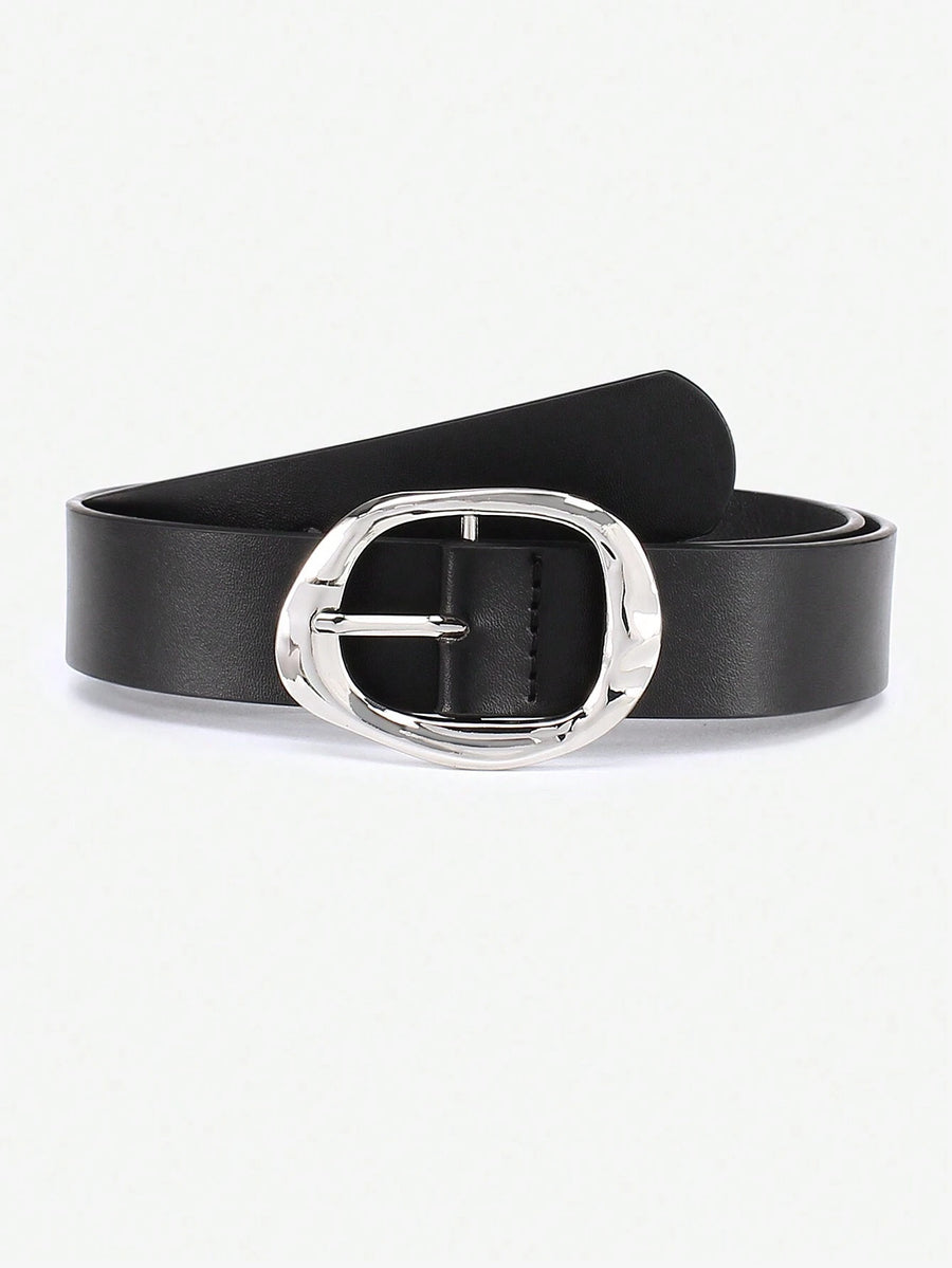Black Leather Belt with Sculpted Gold Buckle