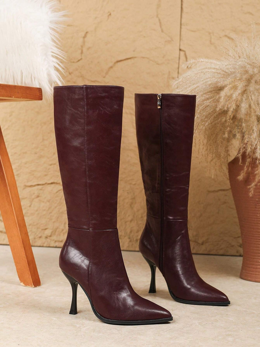 Bordeaux Sleek Leather Knee Boots