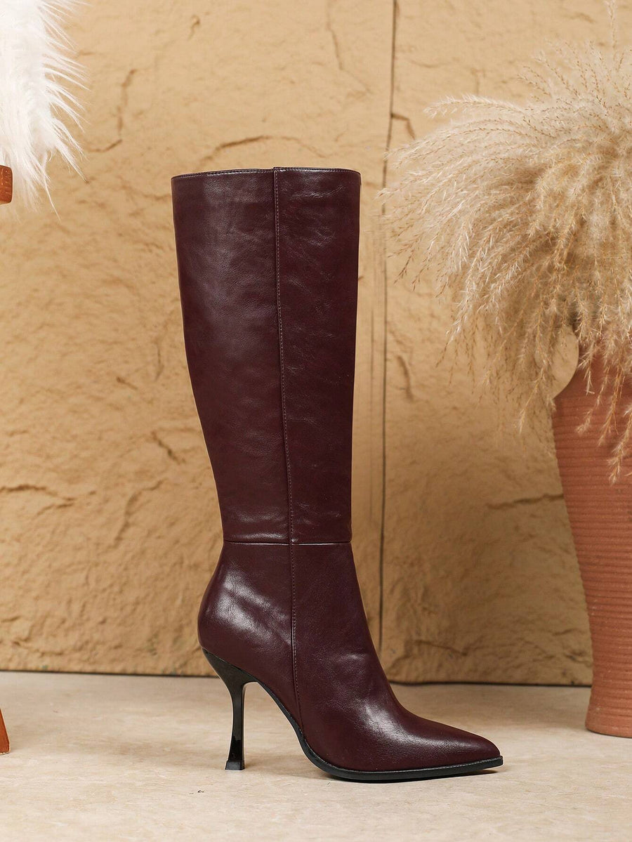 Bordeaux Sleek Leather Knee Boots