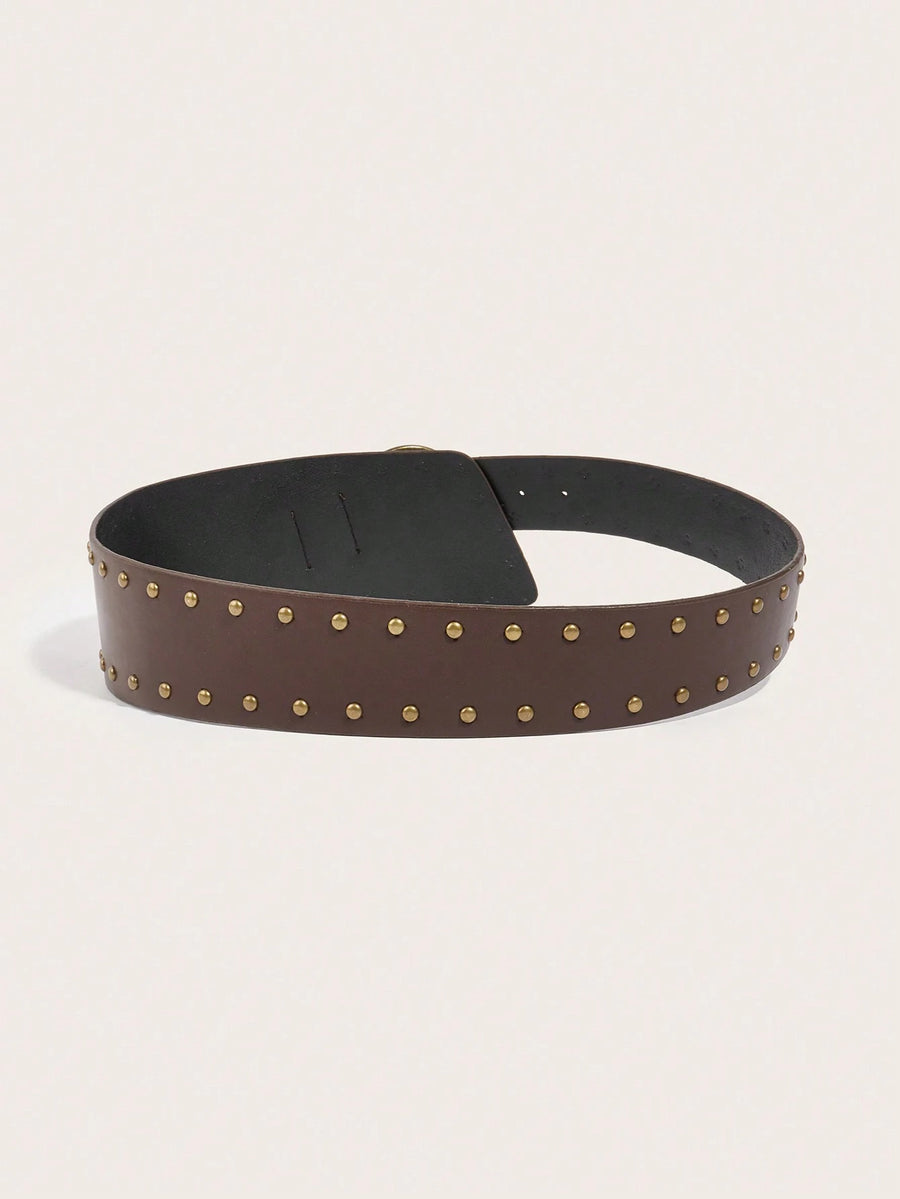 Brown Studded Leather Belt with Antique Buckle