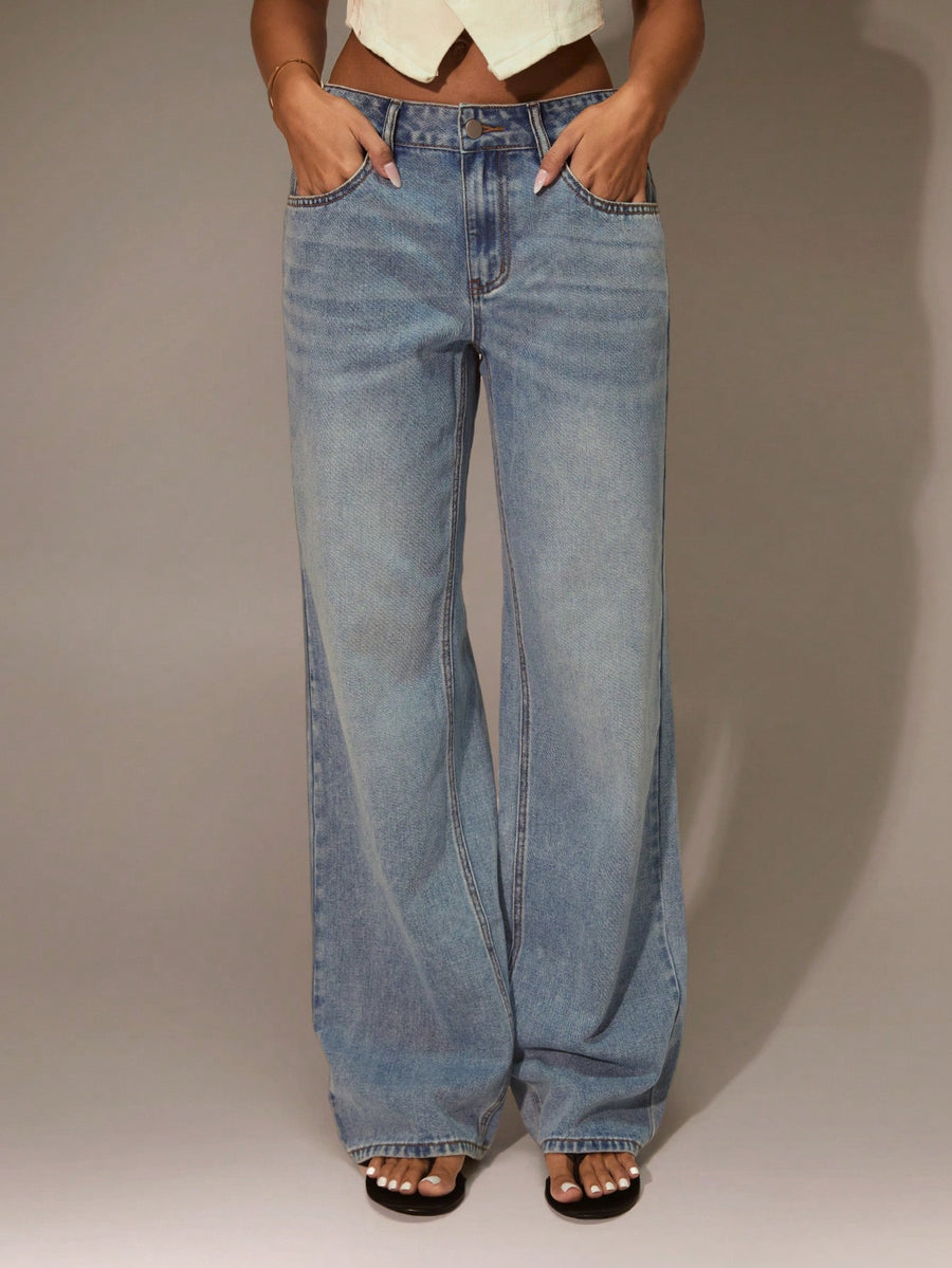 Wide-Leg Light Wash Jeans