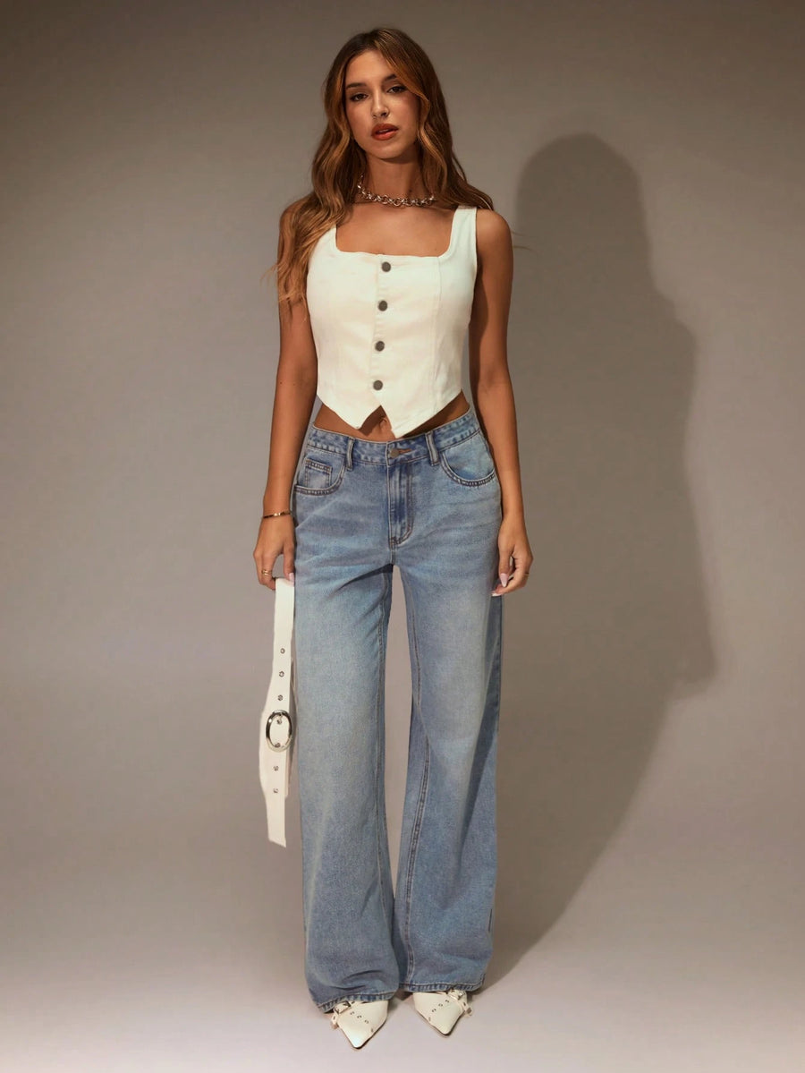Wide-Leg Light Wash Jeans