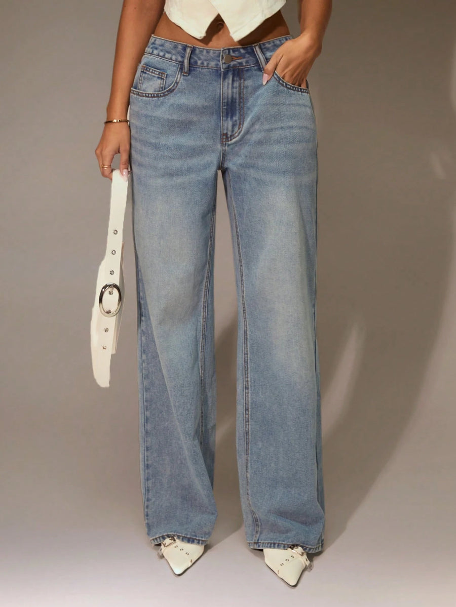 Wide-Leg Light Wash Jeans
