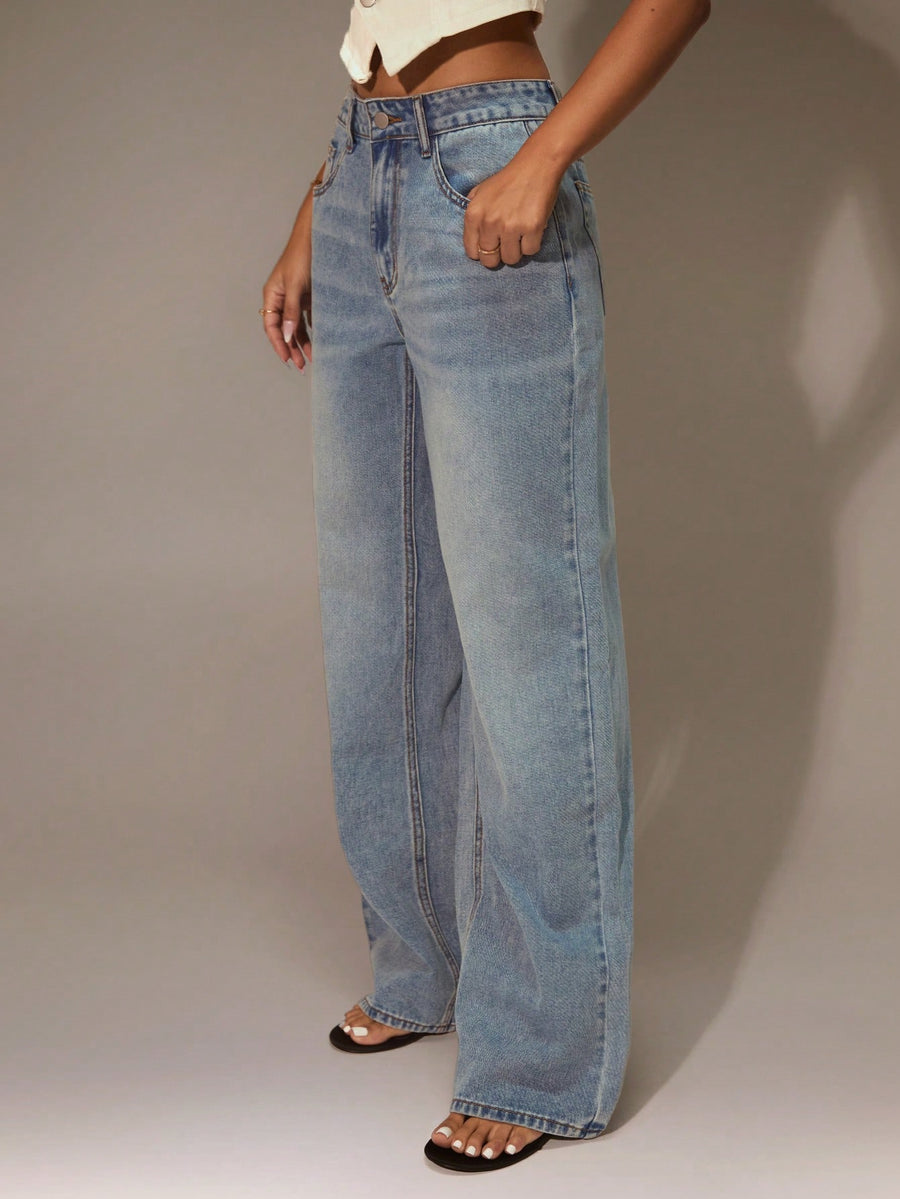 Wide-Leg Light Wash Jeans