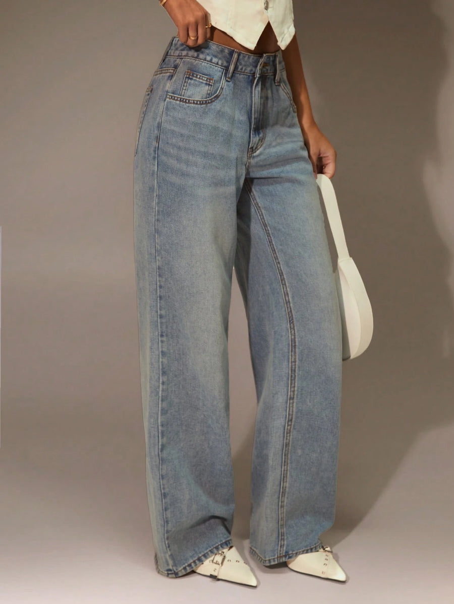 Wide-Leg Light Wash Jeans