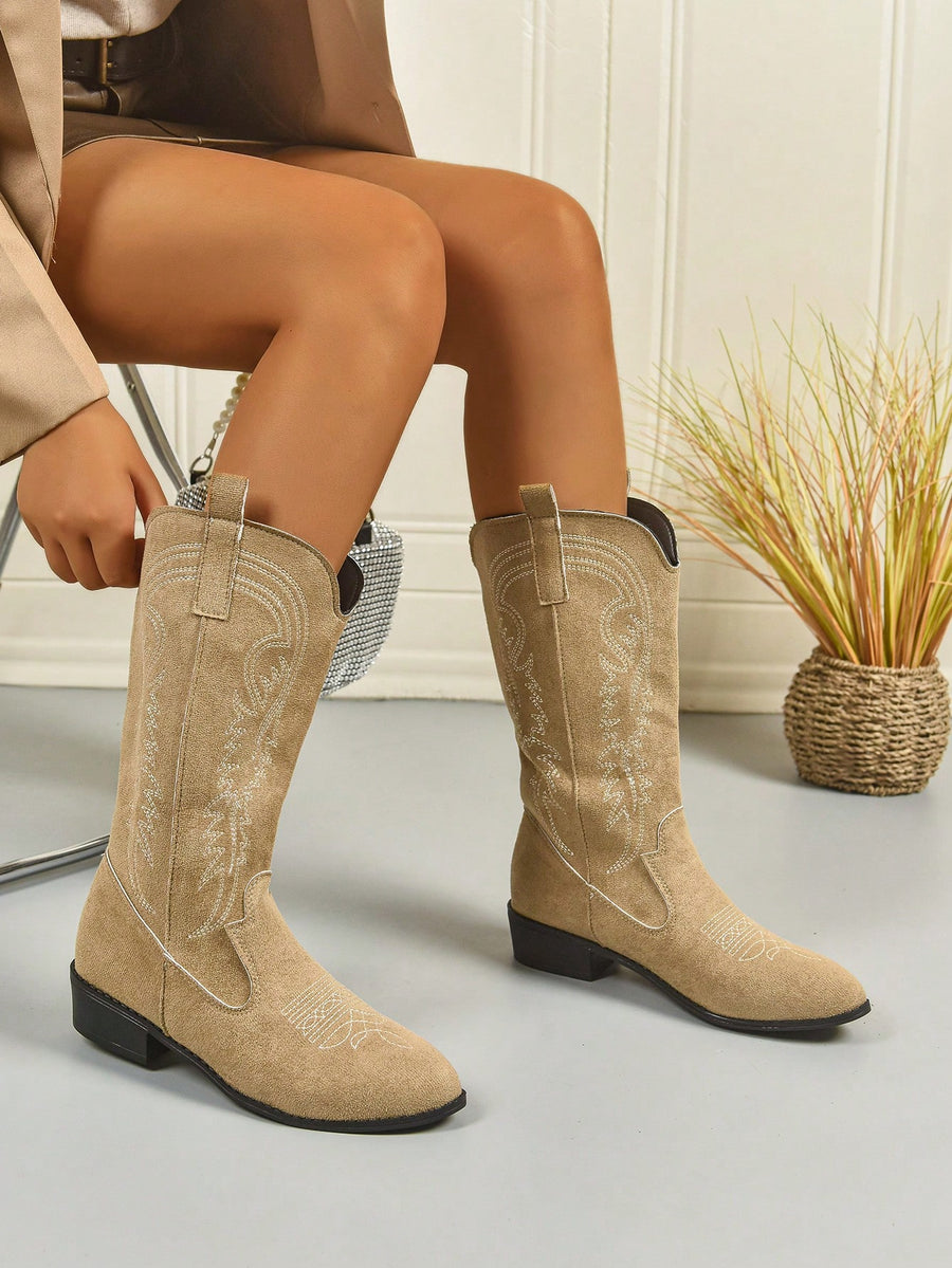 Classic Western Cowgirl Suede Boots