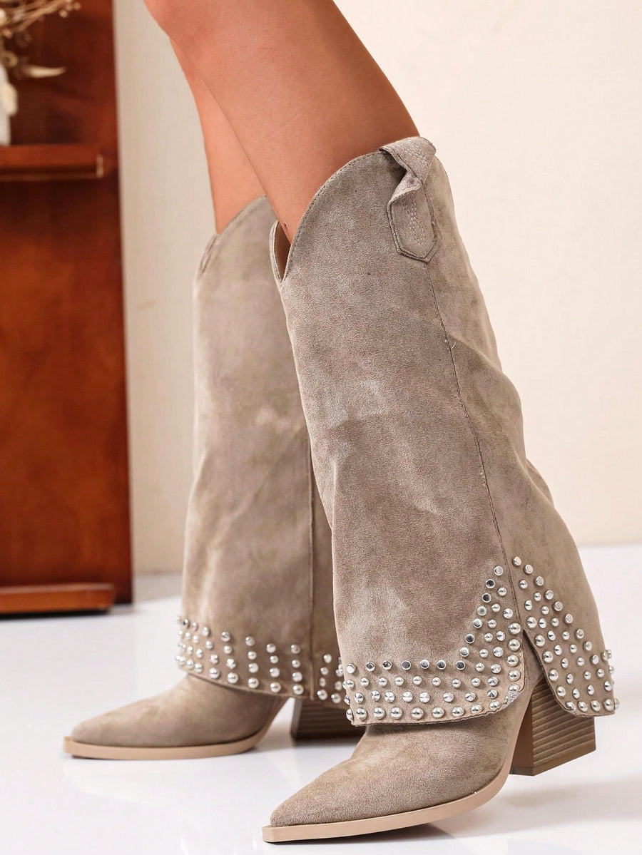 Studded Suede Western Boots