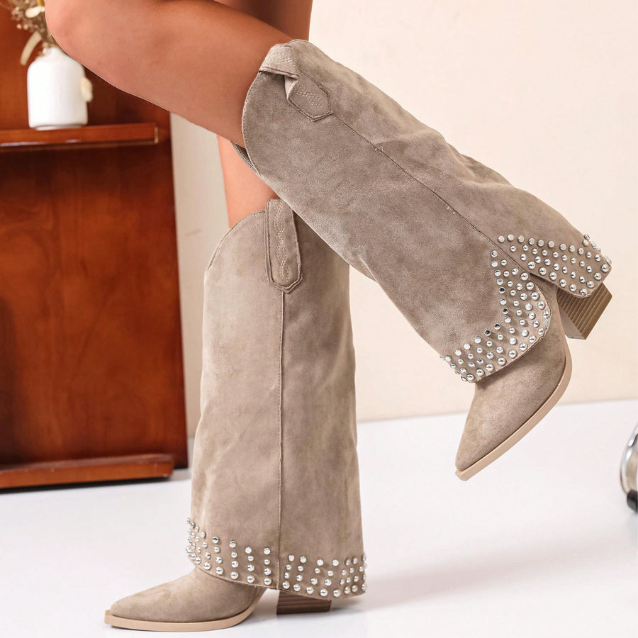 Studded Suede Western Boots