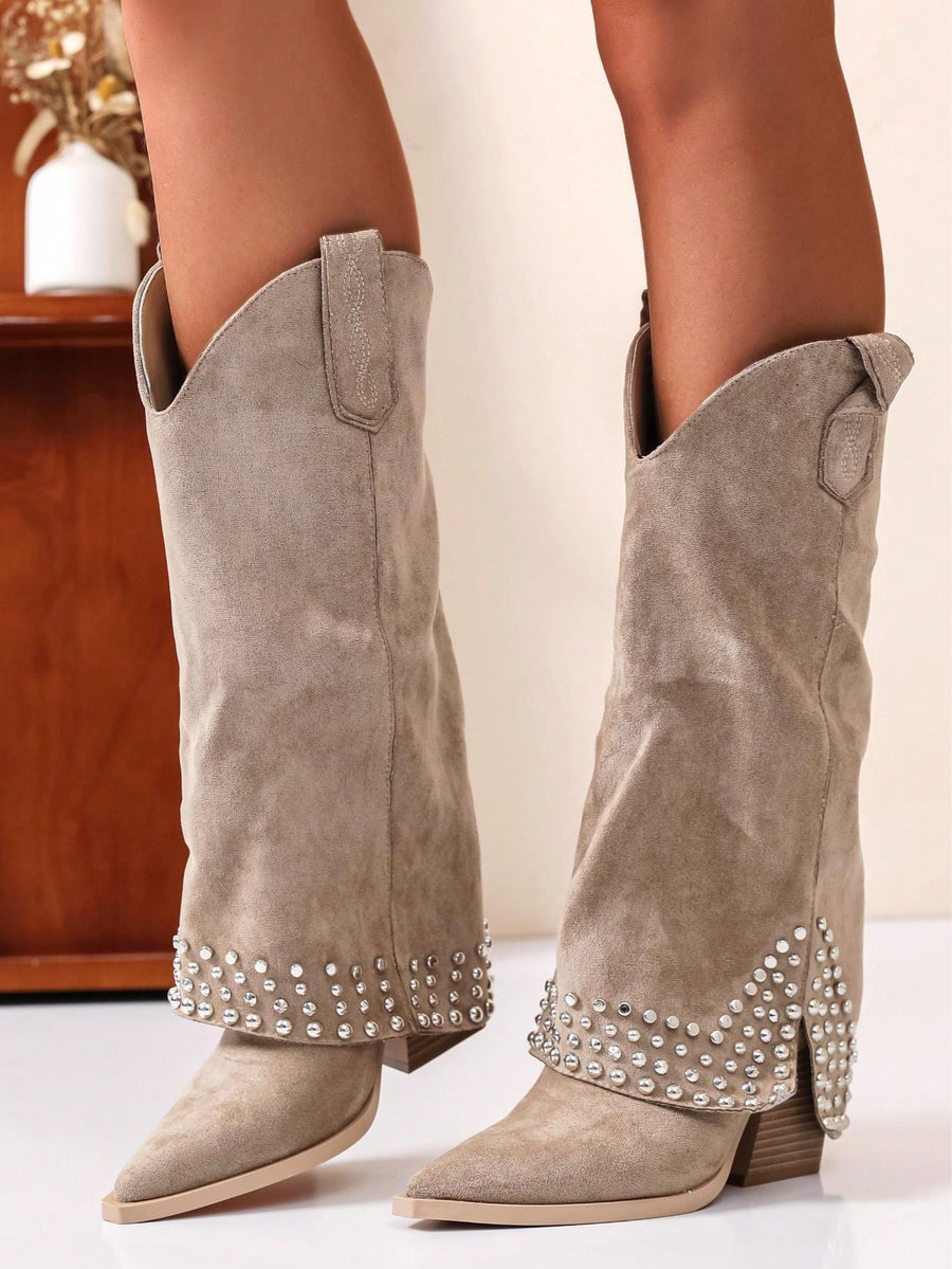 Studded Suede Western Boots