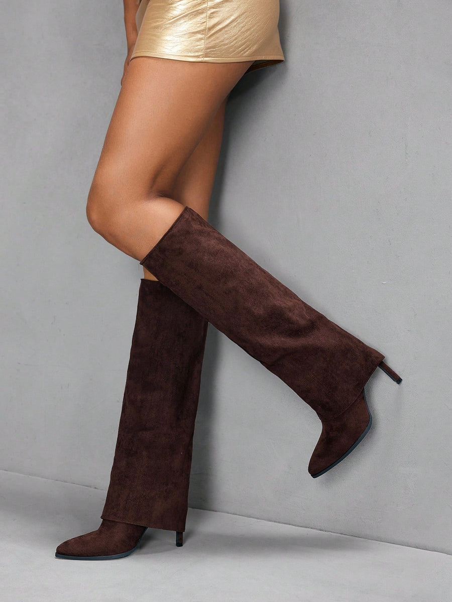 Sculpted Chocolate Stiletto Boots