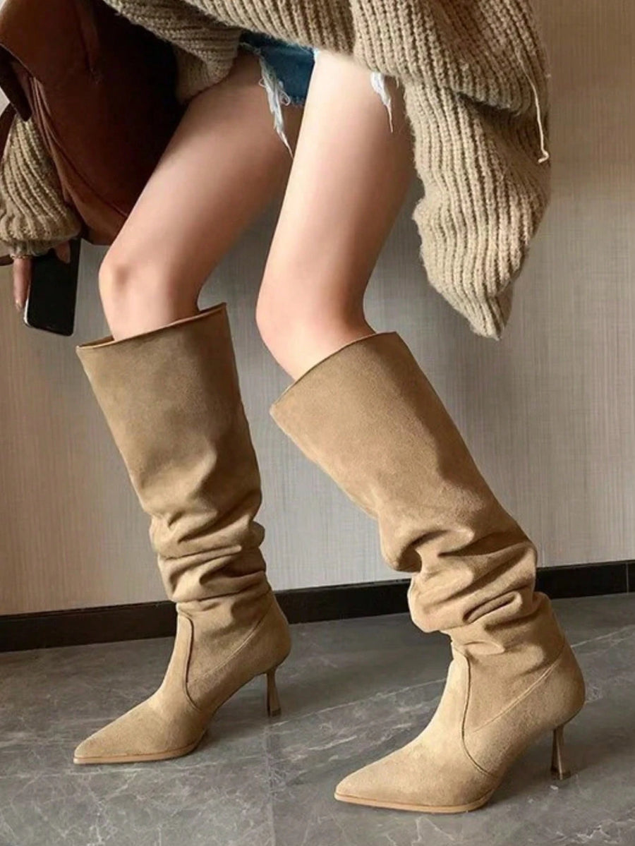 Camel Suede Slouch Boots