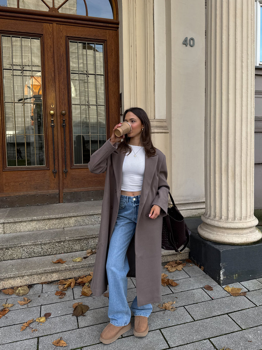 Oversized Longline Coat - Taupe