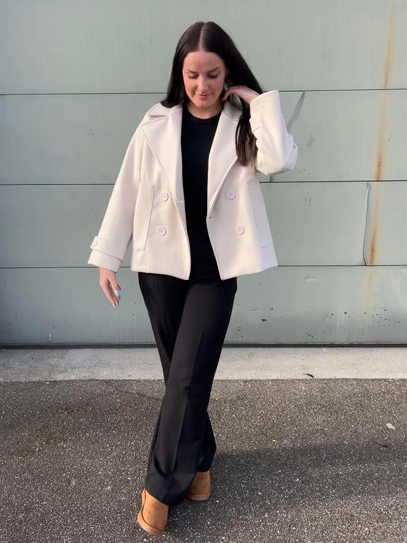 Cream Double-Breasted Peacoat