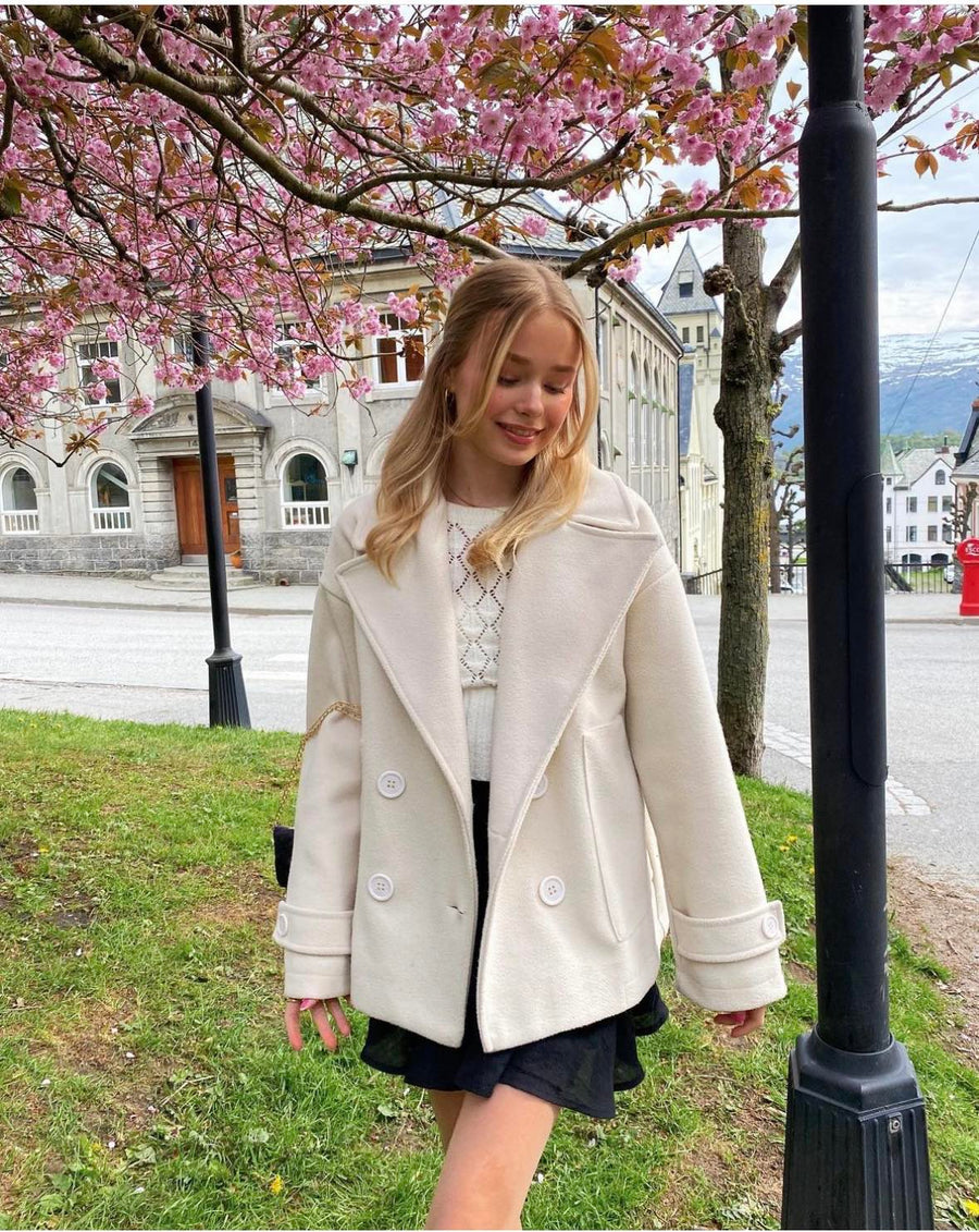 Cream Double-Breasted Peacoat