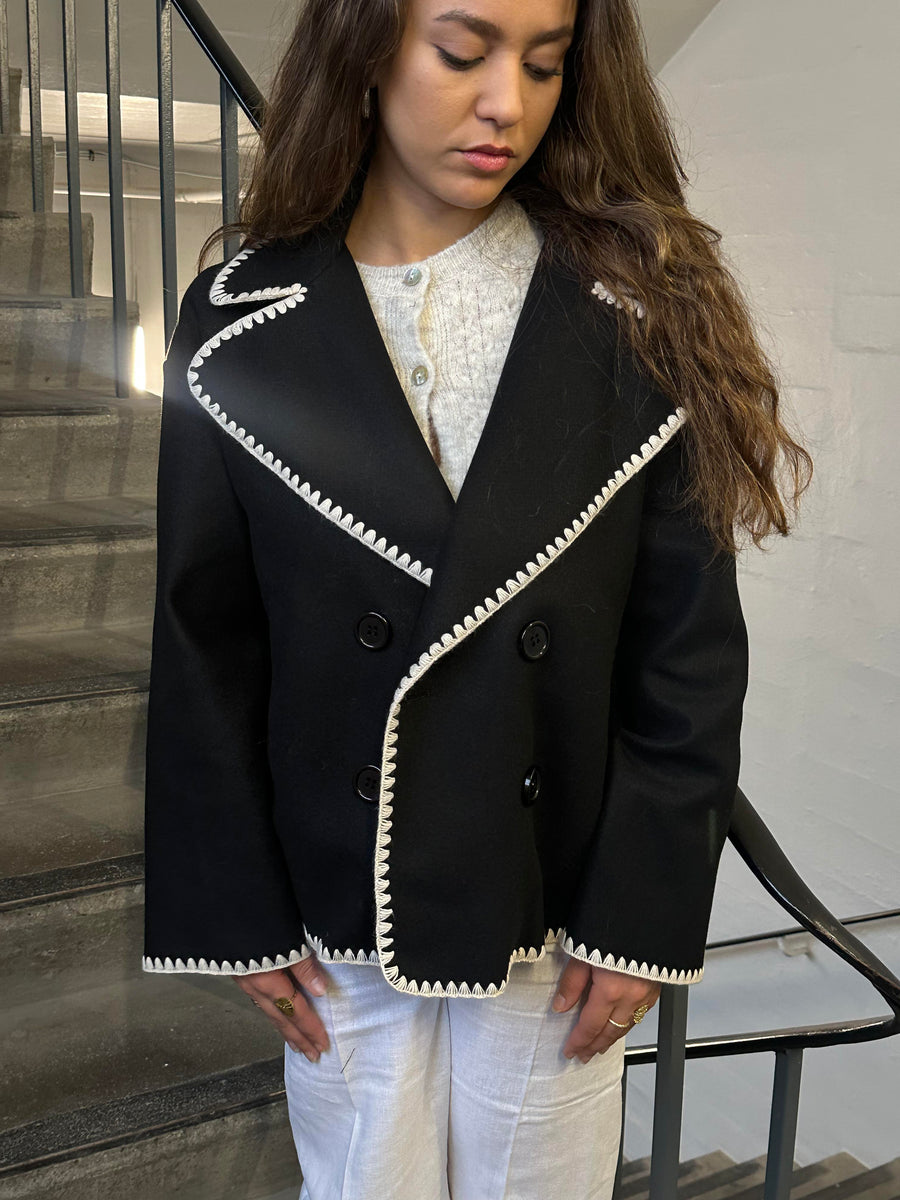 Black Contrast-Trim Peacoat