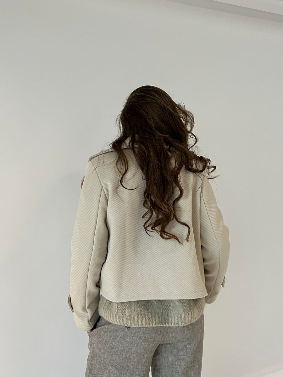 Short Double-Breasted Coat - Beige