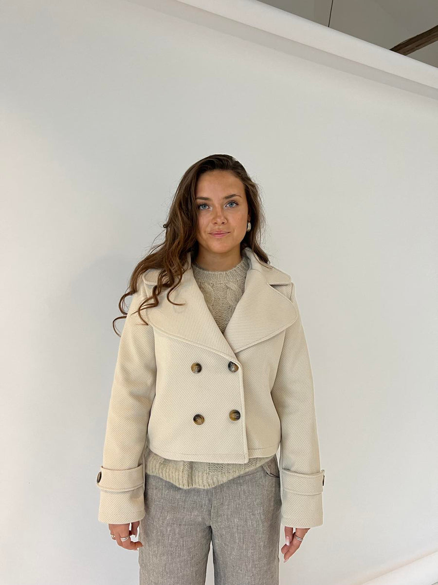 Short Double-Breasted Coat - Beige