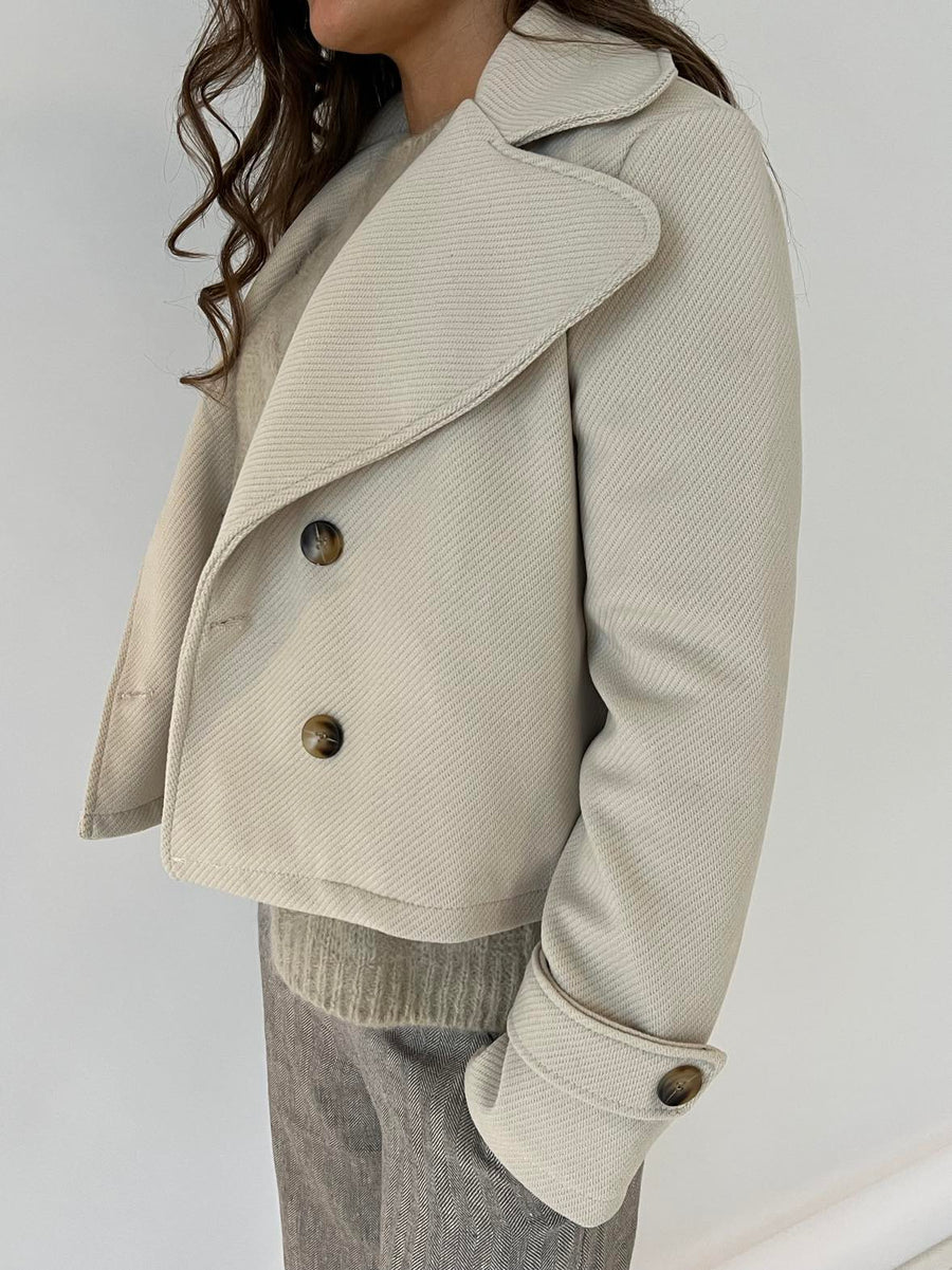 Short Double-Breasted Coat - Beige