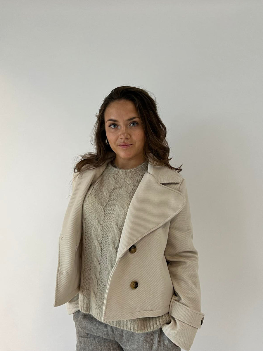 Short Double-Breasted Coat - Beige