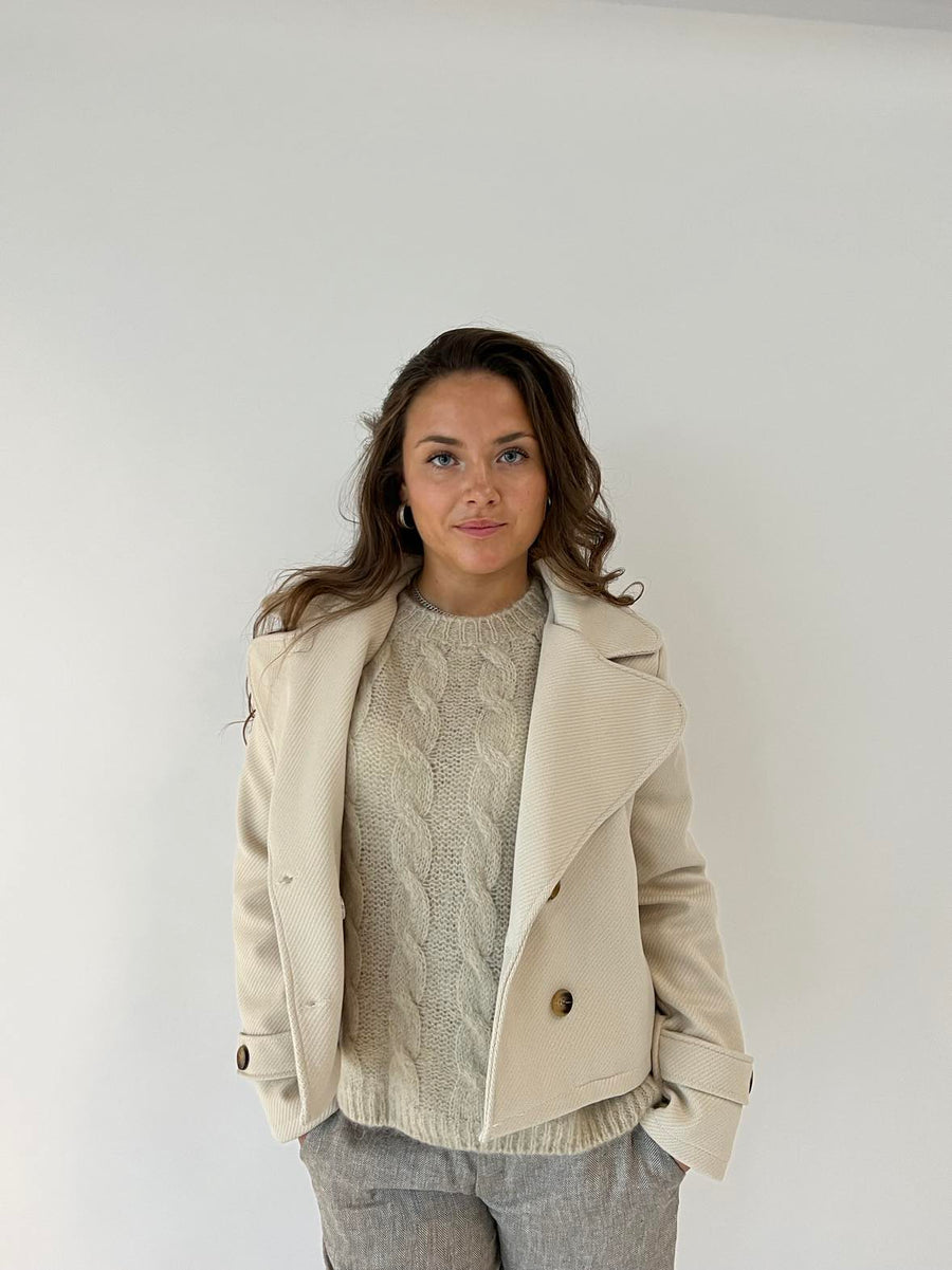 Short Double-Breasted Coat - Beige
