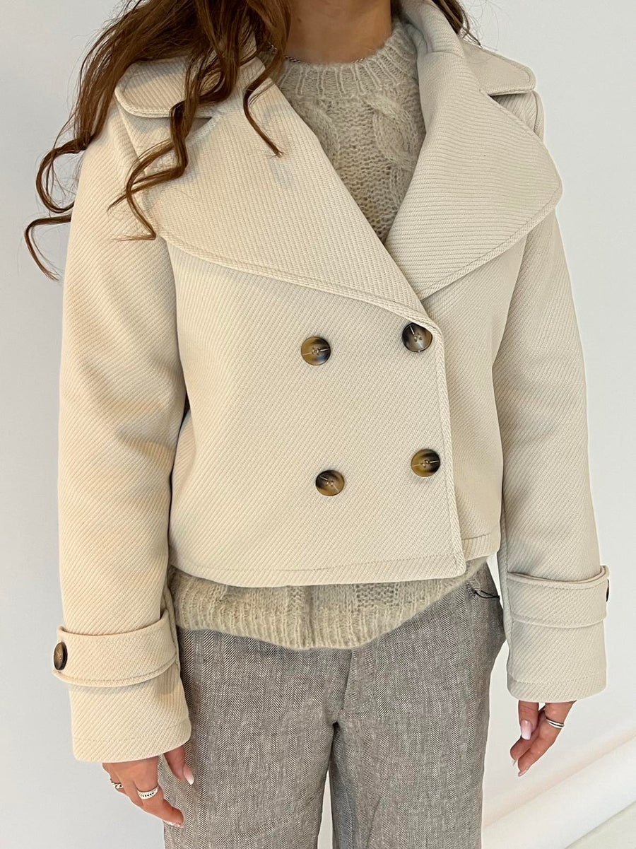Short Double-Breasted Coat - Beige