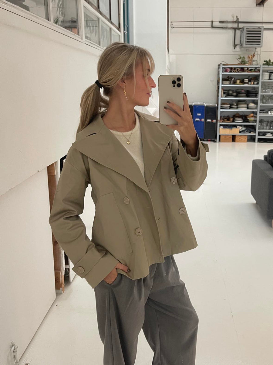 Beige Double-Breasted Coat