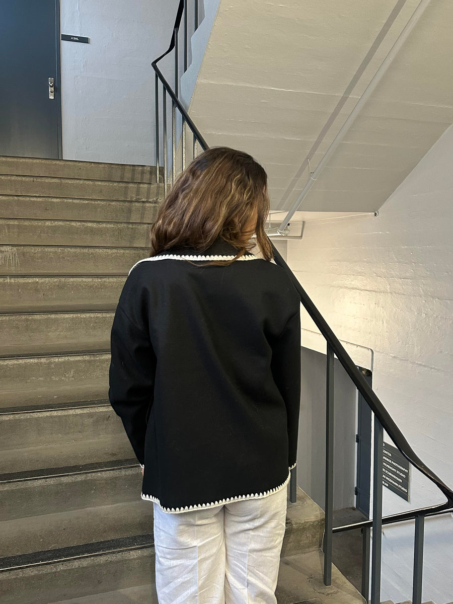 Black Contrast-Trim Peacoat