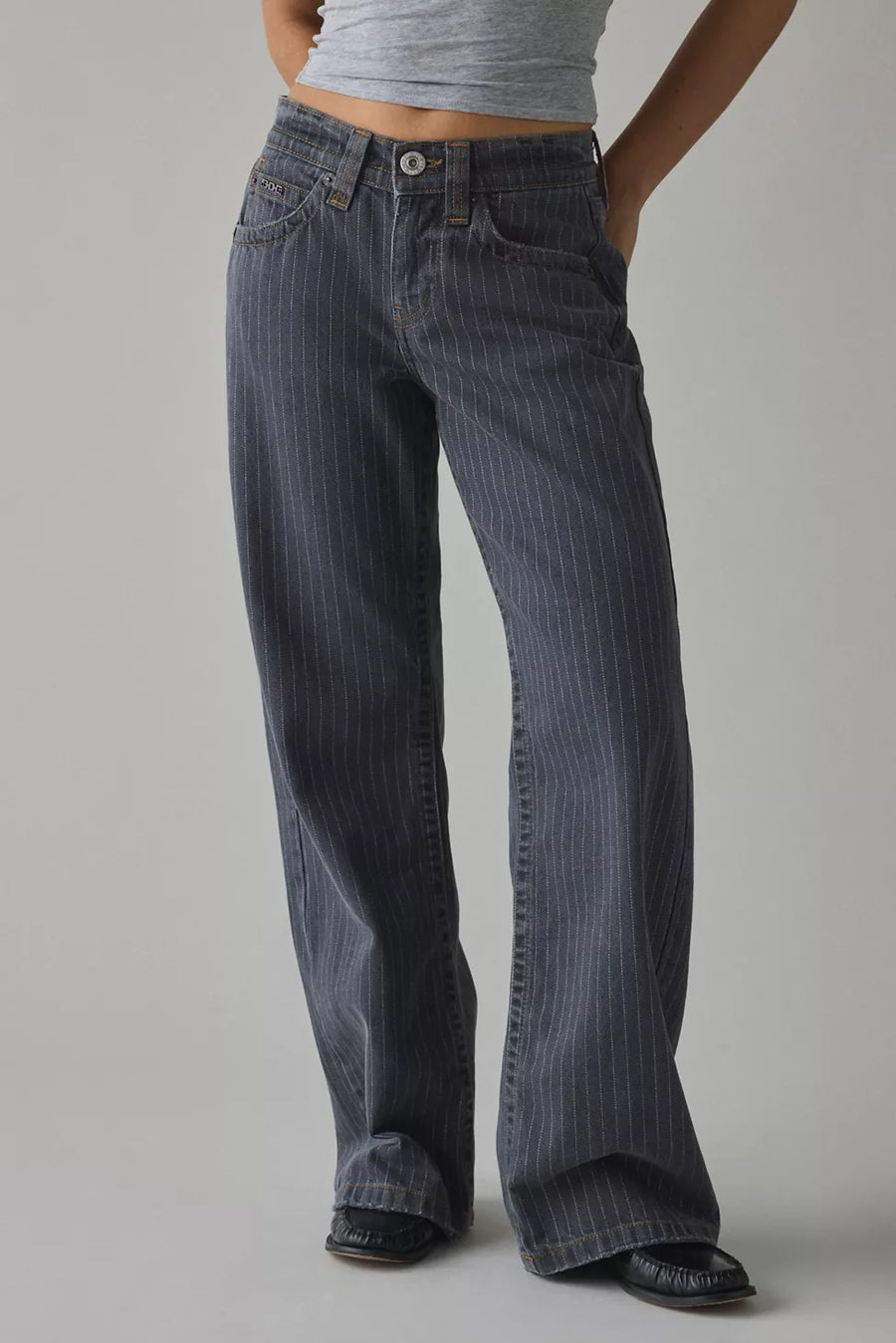 Pinstripe Wide-Leg Jeans