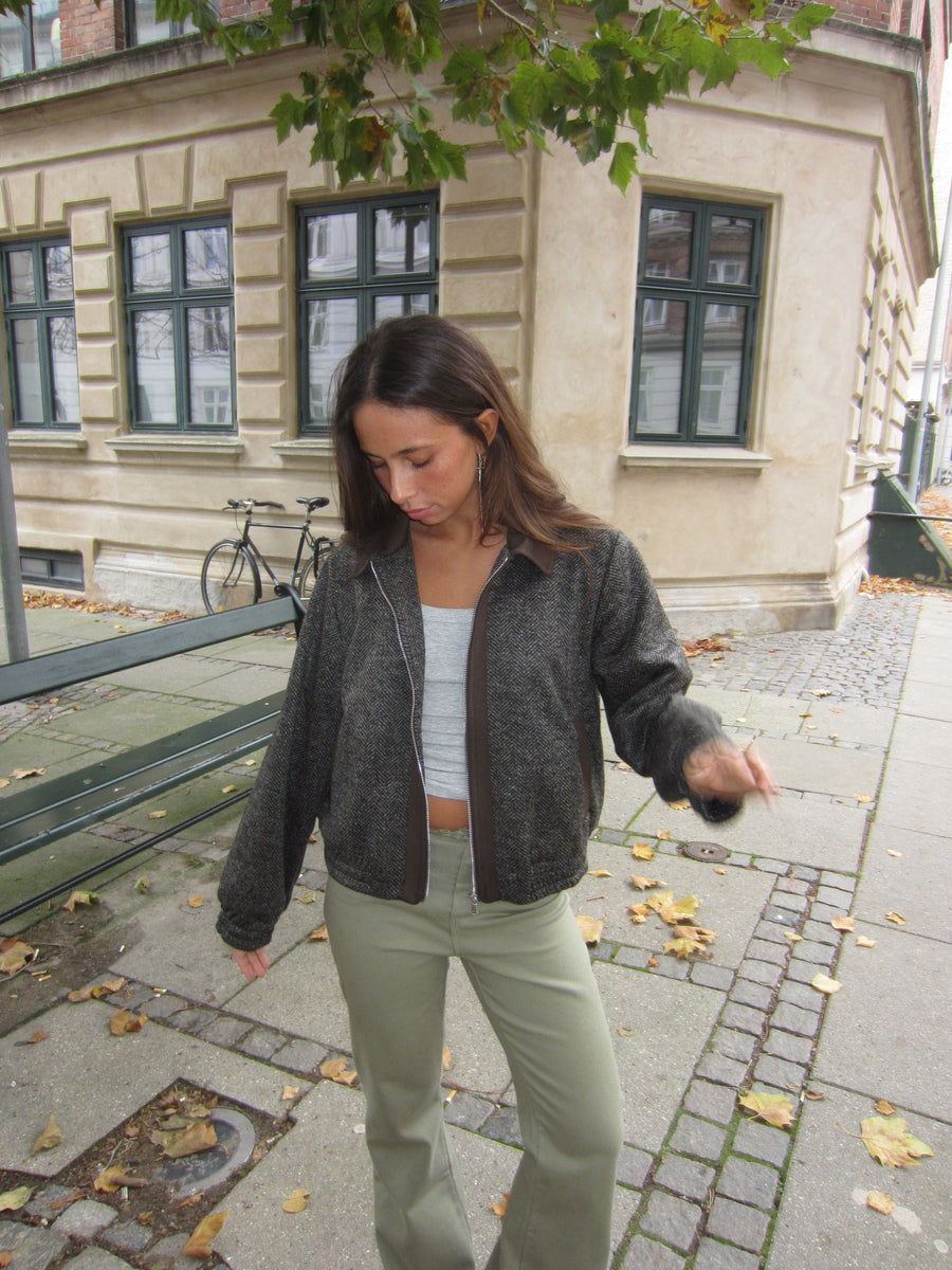 Textured Zip-Up Bomber Jacket