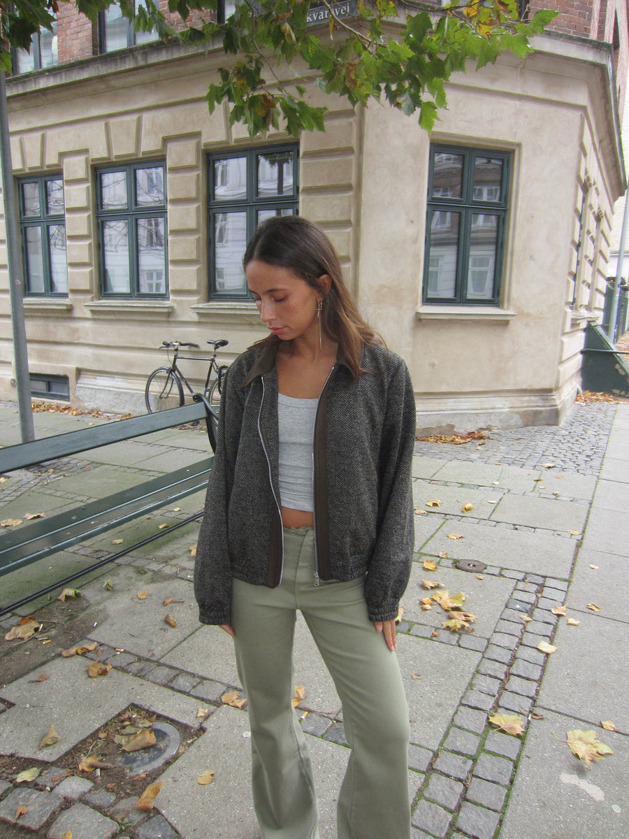 Textured Zip-Up Bomber Jacket