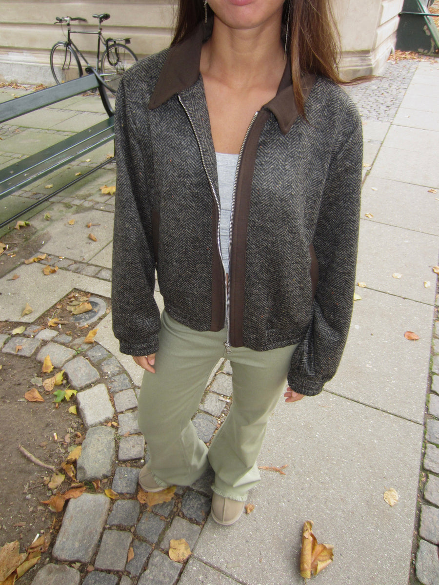 Textured Zip-Up Bomber Jacket