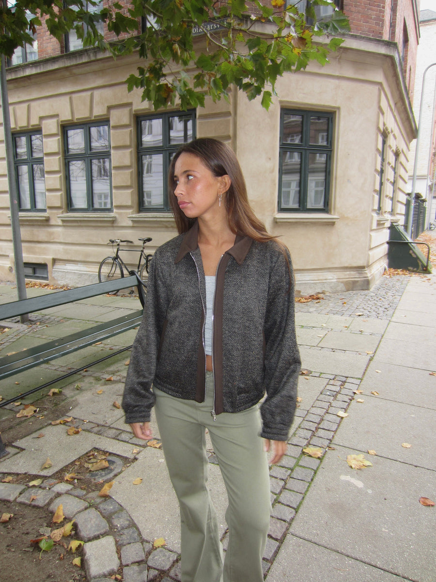 Textured Zip-Up Bomber Jacket