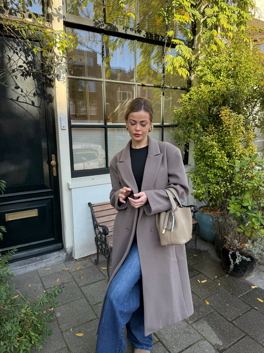 Oversized Longline Coat - Taupe
