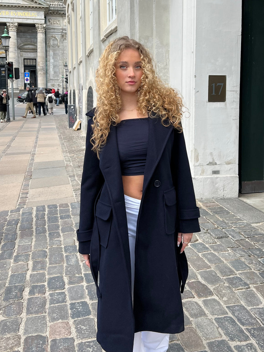Longline Navy Trench Coat