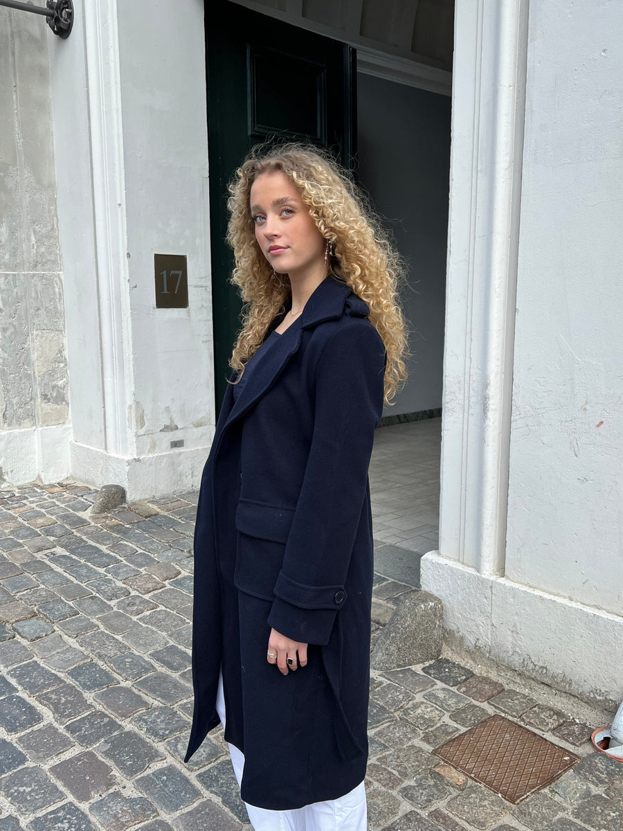 Longline Navy Trench Coat