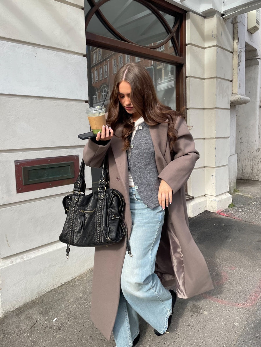 Oversized Longline Coat - Taupe